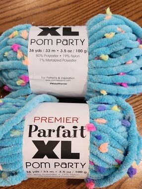 2 Premier Parfait XL Pom Party Yarn Electric Blue